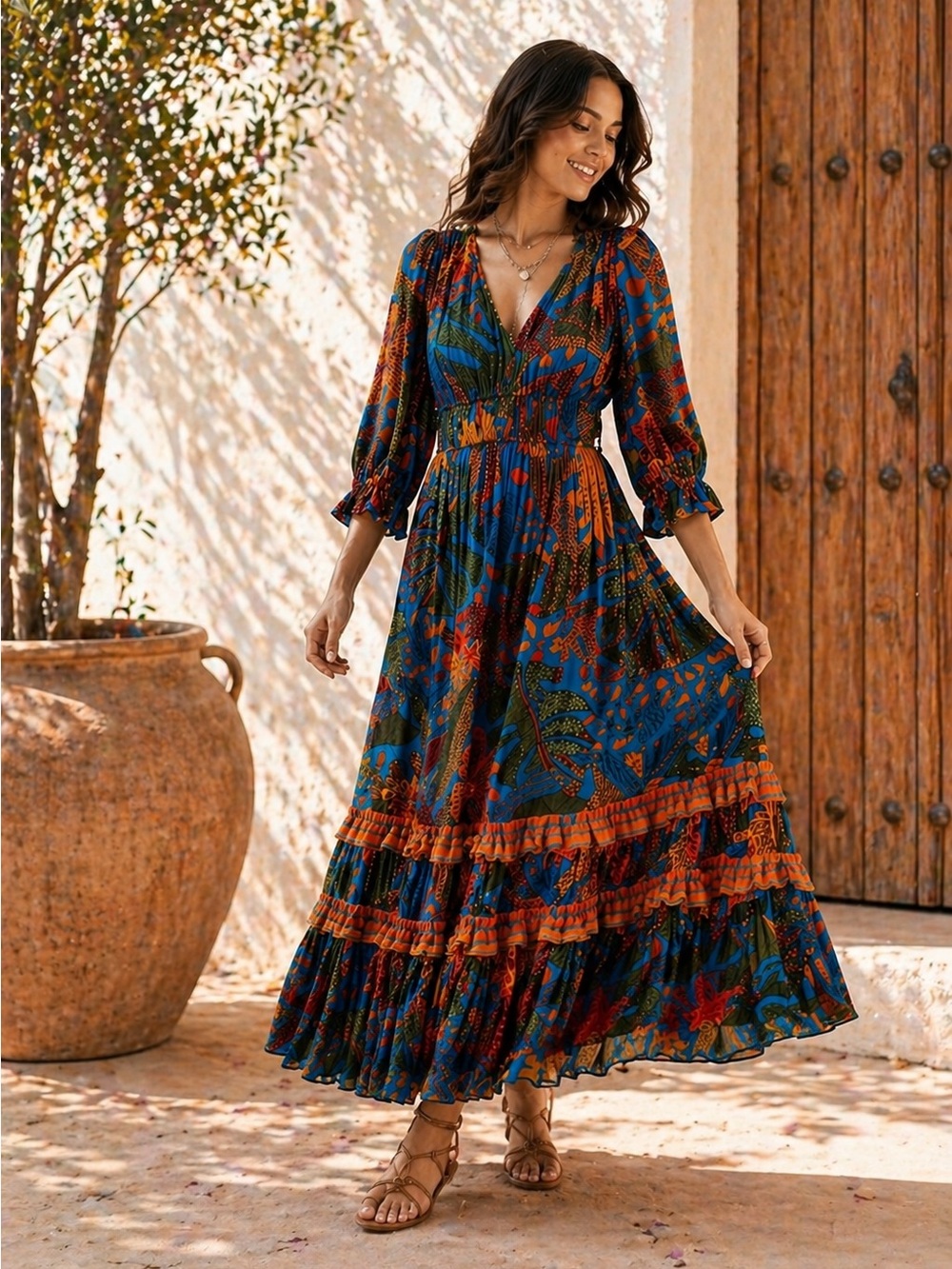Farm Rio x Anthropologie Boho Tropical Maxi Dress XS - Picture 14 of 15